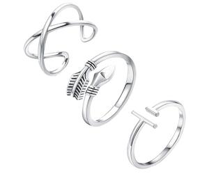 Abaodam Anillo Abierto Ajustable de Dedo Simple y Decorativo de Cobre para Mujer, Set de 3 Piezas, Estilo Moderno para Fiesta y Graduación, Tamaño 1.73X1.73X1.00 CM