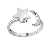 Abaodam Anillo de Estrella Giratoria y Luna Abierto Ajustable para Mujer Joyería Elegante Fiestas y Bodas Color Plateado Talla Única