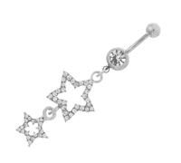 Abaodam Anillo de Ombligo con Estrellas y Pedrería Colgante, Acero Metálico Plateado, Piercing para Mujer y Niña, Joyería Corporal para Uso Diario y Eventos, Diseño Estrella con Brillo,