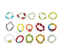 Abaodam Anillos de Cuentas de Flores para Mujer, Joyería Estética Creativa Cuentas Transparentes y Cuerda, Cómodos y Resistentes, 15 Piezas para Bodas y Fiestas