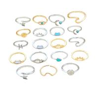 Abaodam Anillos de Turquesa Abiertos Vintage, Set de 19 Piezas de Aleación, para Chicas Adolescentes, Joyería de Dedo para Fiestas y Reuniones, Diseño Mixto Azul y Metal