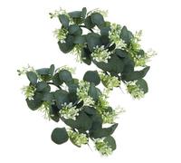 Abaodam Anillos para Velas de Pascua Hojas de Eucalipto Artificial Verde, Reutilizables Centros de Mesa y del Hogar, Paquete de 2 Piezas