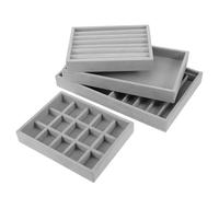 Abaodam Bandeja Organizadora de Joyas Flocada Gris Set de 4 Piezas para Anillos Pendientes y Collares Organizador Compacto para Cajones Soporte Práctico para Exhibir Joyería