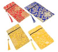 Abaodam Bolsa de Brocado Bordado Diseño Dragón, Set 4 Piezas 10x19 Cm, Colores Azul, Amarillo y Rojo, Doble Capa para Almacenamiento Budista y Embalaje de Libros, Adecuado para Uso