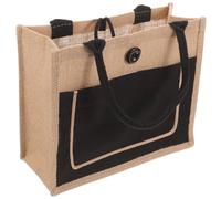 Abaodam Bolsa de Yute Negra con Botones, Bolso de Compras Grande y Resistente para Mujer, Multiusos para Playa, Picnic y Uso Diario, Bolsa de Arpillera Reutilizable