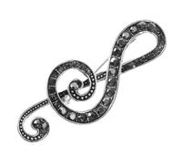 Abaodam Broche de Nota Musical Gemas de Imitación, Pin de Metal en Color Plata y Negro, Accesorio Decorativo para Mujer en Festivales y Ropa Elegante