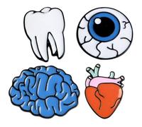 Abaodam Broches Decorativos para Mujer 4 Piezas Diseño de Cerebro, Corazón, Globo Ocular y Diente, Alfileres Esmaltados para Chaquetas, Mochilas y Accesorios de Moda