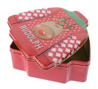 Abaodam Caja de Navidad de Hojalata Roja para Dulces y Galletas Caja Pequeña de Metal Reutilizable Tapa Organizador Portátil para Almacenamiento y Obsequio Festivo