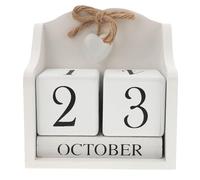 Abaodam Calendario Perpetuo de Madera Estilo Europeo Blanco Calendario de Cubos Decorativo para Escritorio Planificador Compacto 14.5x8x15 Cm Decoración Rústica para Oficina y Hogar