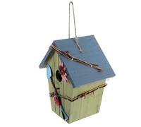 Abaodam Casa de Pájaros Refugio Decorativo de Madera Colgante Que Protege del Viento Lluvia para Jardín Techo Azul para Pájaros