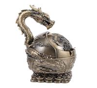 Abaodam Cenicero Vintage de Dragón de Metal con Tapa a Prueba de Viento, Tallado a Mano, Portátil y Decorativo para Oficina y Uso Exterior