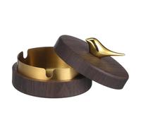 Abaodam Cenicero y Acero Inoxidable Dorado y Fácil de Limpiar con Tapa de Madera de Nogal Diseño Elegante Adecuado para Hogar y Oficina