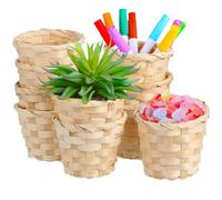 Abaodam Cesta de Almacenamiento Tejida de Bambú Natural Grande 10 Piezas 9x9x7,5 Cm para Decoración de Escritorio, Flores Artificiales, Frutas y Organización en Hogar y Oficina