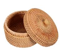Abaodam Cesta de ratán tejida con tapa, caja de almacenamiento para escritorio y habitación, decorativa, para frutas y pan, diseño simple Color
