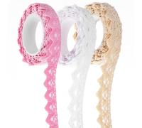 Abaodam Cinta de Encaje Autoadhesiva Vintage 3 Rollos (,) para Manualidades y Decoración de Bodas, Adhesivo Fuerte para Envoltura y Accesorios de Crochet