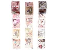Abaodam Cintas Washi Vintage Pegatinas de Sellos Antiguos, Adhesivas 25mm X 5m, Set de 3 Rollos para Scrapbooking y Decoración de Diarios, Adecuado para Manualidades DIY Estilo Aleatorio