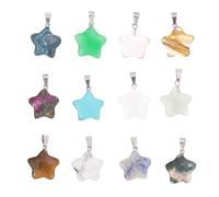 Abaodam Colgantes de Piedra Natural Multicolor para Collar y Pulsera, 12 Piezas, Colgantes DIY Delicados en Forma de Estrella de Cinco Puntas, Amuletos Decorativos para Color Aleatorio