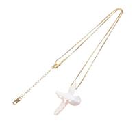 Abaodam Collar de Cadena Cruzada Colgante de Cruz Minimalista, Perlas de Agua Dulce, Cadena Metálica Duradera, Joyería para Mujer y Adolescente, Uso Diario y Ocasiones Obsequios