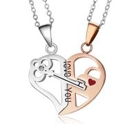 Abaodam Collar de Pareja a Juego Corazón y Llave Acero Inoxidable Rosa Dorado Collares para Novio y Novia Obsequio Romántico San Valentín un Par Ligero y Duradero