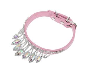 Abaodam Collar de Perro Ajustable de Cuero PU con Cristales Brillantes Rosa S, Collar de Cristal para Perros Pequeños, con Hebilla Metálica Segura, Adecuado para Mascotas y Adiestramiento