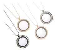 Abaodam Collar Marco de Fotos Redondo de Aleación Incrustaciones de Gemas de Imitación Juego de 4 Piezas Colgante Decorativo Resistente al Desgaste Obsequio Adecuado para Amigas