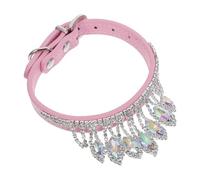 Abaodam Collar para Perro Pequeño Ajustable de Cuero PU Rosa con Cristales Brillantes, Collar de Cachorro Elegante con Gemas de Imitación, Adecuado para Paseos y Eventos, Talla S (20-27