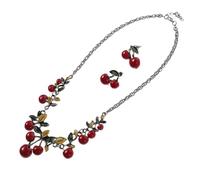 Abaodam Conjunto de Collar y Aretes de Cereza para Mujer Joyería de San Valentín Pendientes y Collar Dije Delicado Ideales para Bodas y Fiestas Accesorios Modernos para Adolescentes