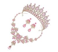 Abaodam Conjunto de Diadema de Tiara Dorada Brillo de Gemas de Imitación Collar y Pendientes Colgantes para Bodas y Fiestas Infantiles Accesorio Elegante para Niñas 1 Tiara 1 Collar 1