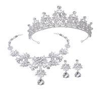 Abaodam Conjunto de Joyas para Novia Tiara Plateada, Collar y Pendientes de Boda Circonitas, Accesorios Elegantes para Bodas y Celebraciones, Conjunto de Bisutería para Mujer