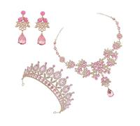 Abaodam Conjunto de Joyería Nupcial para Niñas Tiaras Doradas con Polvo Collar y Pendientes de Clip Accesorio de Boda y Cumpleaños Elegante Set de 3 Piezas para Fiestas y Sesiones de