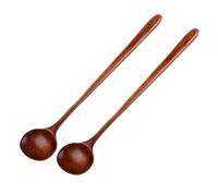 Abaodam Cucharas Artesanales de Madera Rústica para Mezclar Postres y Sopas, Set de 2 Unidades Mango Largo, para Uso en Ollas Profundas