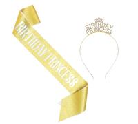 Abaodam Diadema y Banda de Cumpleaños para Mujer, Accesorio Dorado con Gemas de Imitación, Set de Tocado Princesa para Fiestas y Celebraciones, Diadema Elástica y Banda Decorativa