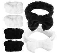 Abaodam Diadema y Muñequera para Cuidado Facial y Skincare Femenino, Set de 6 Piezas en Blanco y Negro, Banda para Cabello Elástica para Uso en Spa y Rutina de Limpieza Facial