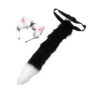 Abaodam Diadema y Rabo de Gato de Felpa Negra y Blanca para Cosplay Accesorio Temático para Disfraces de Animales Orejas de Gato para Adultos y Niñas Set Único para Halloween y Fiestas