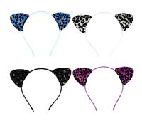 Abaodam Diademas Orejas de Gato y Purpurina de Leopardo, 4 Piezas, Tejido Cómodo y Fácil de Poner para Decoración en Fiestas y Bailes de Mascarada Varios estilos