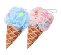 Abaodam Esponjas de Baño para 2 Unidades Cuerda de Colgar, Bolas de Ducha en Forma de Helado Azul y Rosa, Esponja de Baño Suave y Espumosa, Depurador de Ducha para Cuidado Personal