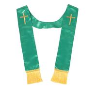 Abaodam Estola Clerical Reversible Bordada con Cruz Verde, Chal de Pastor con Borlas para Iglesia y Boda, Pañuelo Sacerdotal Ligero y Cómodo para Ceremonias Religiosas, 135 Cm