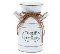 Abaodam Florero Tipo Cubo de Hojalata White Asa, Jarrón Floral Rústico para Arreglos y Decoración de Mesa en Hogar y Eventos