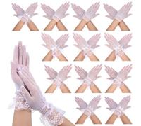 Abaodam Guantes de Novia de Malla en Tonos Claros 12 Pares Encaje, Lazos y Pedrería, Guantes Cortos para Boda y Fiesta, Accesorios Transpirables para Vestido de Novia y Banquete