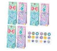 Abaodam Juego de 12 Bolsas de Papel para Snacks Pegatinas de Sellado, Diseño Único para Fiesta de Sirena, Ligero y Fácil de Desplegar