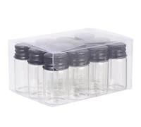 Abaodam Juego de 12 Botellas de Vidrio de 7 Ml Tapa de Aluminio Negro, Botella de Rosca Fácil de Abrir, Material Cristal y Superficie Lisa para Almacenamiento Seguro