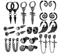 Abaodam Juego de 12 Pares de Pendientes y Estilos Variados para Hombres en Acero Inoxidable Negro Diseño Moderno para Uso Diario y Graduaciones