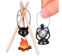 Abaodam Juego de Accesorios para Casas de Muñecas Fogata en Miniatura Kit de Camping Pequeño para Decoración Realista Mini Maceta y Leña Adecuado para Escenas y Fiestas Temáticas