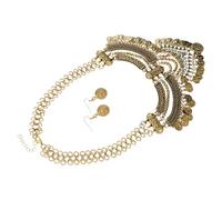 Abaodam Juego de Collar y Pendientes Punk para Mujer Conjunto Llamativo de Collar Babero Corto con Cadena Gruesa y Borla de Monedas Vintage en Color Dorado Joyería Étnica Bohemia