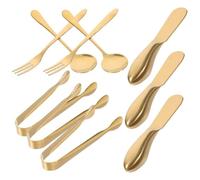 Abaodam Juego de Cubiertos para Servir Queso y Mantequilla, Cuchara de Café, Tenedor de Postre y Mini Pinzas, Acero Inoxidable Dorado, Portátil, Superficie Lisa, para Restaurantes y Food