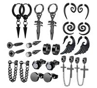 Abaodam Juego de Pendientes Negros para Hombre, Set 12 Pares Acero Inoxidable, Pendientes Minimalistas y Aro Pequeños, Estilo Punk y Uso Diario, Joyería Masculina Elegante