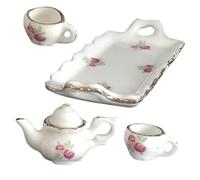 Abaodam Juego De Té para Niños Pequeños De Cerámica Miniatura 1:12, Set De Vajilla Pequeña para Niñas, Accesorio Decorativo para Casas De Muñecas, Juego De Té En Miniatura