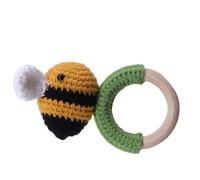 Abaodam Juguete de Punto y Madera para Ñiño, Juguete Pacificador Diseño de Abeja, Agarre Cómodo y Seguro para Estimular, Adecuado para Primeros Meses y Desarrollo Sensorial