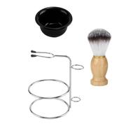 Abaodam Kit de Afeitado para Hombres Soporte de Acero Inoxidable, Brocha de Barba de Nylon Mango de Madera de Boj, Cuenco para Jabón Amarillo y Estante de Almacenamiento Práctico