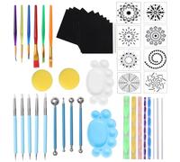 Abaodam Kit de Herramientas Fácil de Limpiar de 47 Piezas para Puntear Mandalas Plantillas, Acrílico y Esponja Adecuado para Manualidades y Arcilla